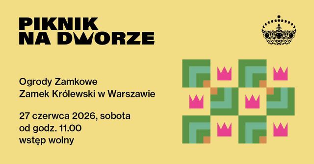 Grafika na żółtym tle zapraszająca na wydarzenie - Piknik na dworze