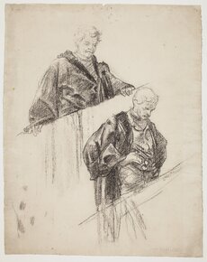 Stanisław Wyspiański, Józef Mehoffer w kostiumie historycznym. Studium do witraża Józefa Mehoffera do katedry łacińskiej we Lwowie, 1893 
kredka, papier; 60,8 × 48,0 cm; niesygn., recto: p.d. napis oł.: rys. Wyspiański, MNK

