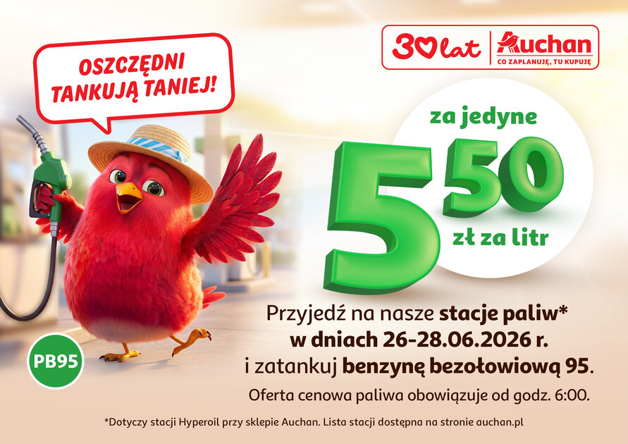 Tańsze tankowanie na początek wakacji. Pb95 na stacjach paliw Auchan za 5,50 zł/l
