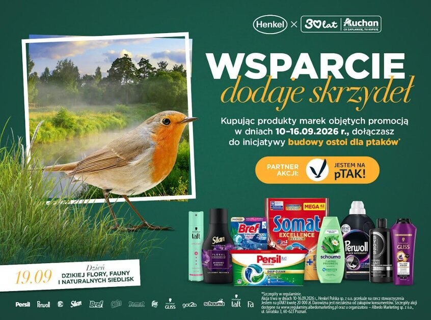 „Wsparcie dodaje skrzydeł”, wspólna akcja Auchan i Henkel na rzecz ptaków