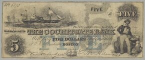 Stany Zjednoczone Ameryki, Cochituate Bank Boston, Massachusetts, Banknot na 5 dolarów, papier, 1853, MNK