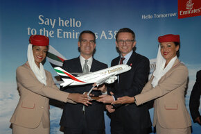 LA Mayor Eric Garcetti and Hubert Frach, Emirates' Divisional Senior Vice President Commerical Operations West Celebrate the.jpg