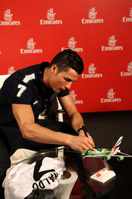 Emirates Global Ambassador Cristiano Ronaldo signing Emirates plane.jpg