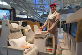 Emirates unveiled it brand new, fully-functioning B777 'Falcon' Business Class seat displayed on Emirates’ Infinite Possibilities stand at ITB.