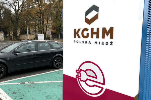 electric car charging station at KGHM's headquarters in Lubin