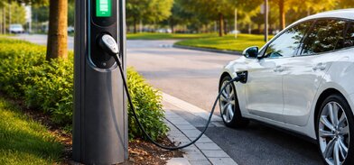 Nowoczesna stacja ładowania EV o zmierzchu