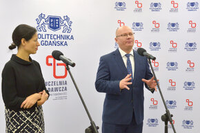 Inauguracja Centrów Badawczych Politechniki Gdańskiej z udziałem Anny Budzanowskiej, podsekretarz stanu w Ministerstwie Nauki i Szkolnictwa Wyższego i prof. Krzysztofa Wilde, rektora Politechniki Gdańskiej