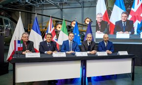 Na zdjęciu od lewej: Andrzej Ogonowski (dyrektor CMTM, Politechnika Gdańska), Domenico Marletta (MES), Marcin Nocuń (prezes WZL Nr 1 w Łodzi), Paolo Castelnovo (Leonardo MW), Christophe Alonso (Thales DMS)  