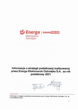 Pobierz Informacja o strategii podatkowej realizowanej przez Energa Elektrownie Ostrołęka SA za rok podatkow