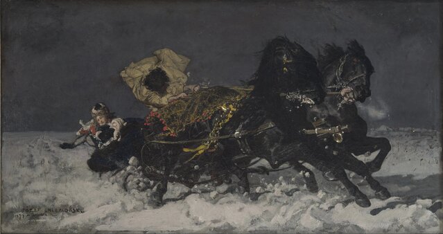 Józef Chełmoński, Powrót z balu, olej na płótnie, 1873, własność prywatna.jpg