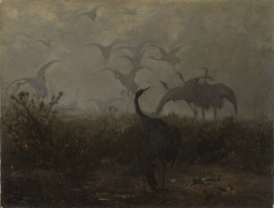Józef Chełmoński, Odlot żurawi, olej na płótnie, 1870, Muzeum Narodowe w Krakowie.jpg