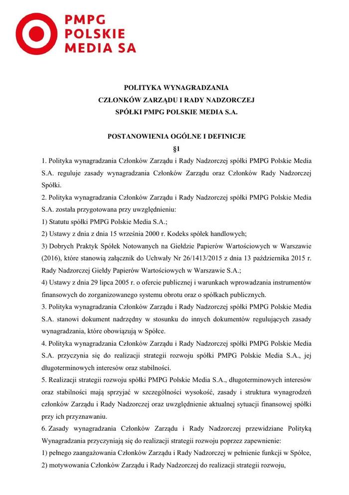 POLITYKA WYNAGRADZANIA PMPG POLSKIE MEDIA SA