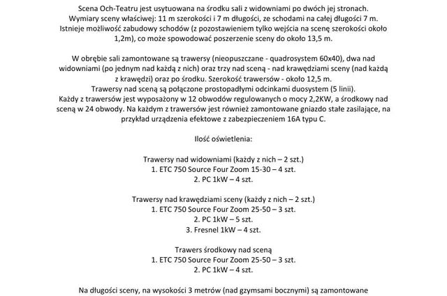 Opis wyposażenia oświetleniowego Och-Teatru