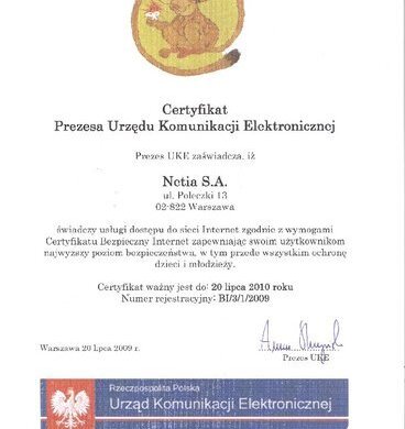Netia z certyfikatem „Bezpieczny Internet” UKE