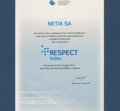 Netia po raz czwarty w składzie indeksu spółek odpowiedzialnych - RESPECT Index