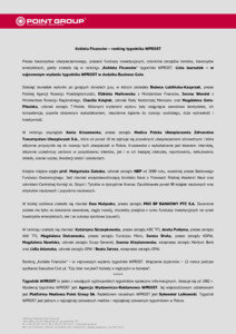Kobieta Finansów – ranking tygodnika WPROST