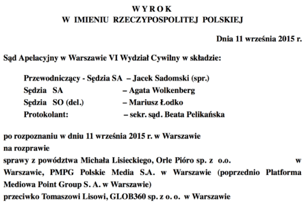 Tomasz Lis i Glob360 uchylają się od wykonania prawomocnego orzeczenia sądu.  Wydawca „Do Rzeczy” i „Wprost” wnioskuje o egzekucję orzeczenia   