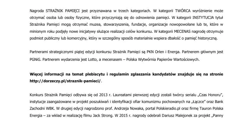 Ostatnie dni zgłoszeń do  nagrody Strażnik Pamięci 2017