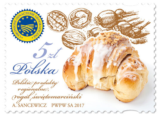 Rogal świętomarciński na znaczku sławiącym polskie produkty regionalne