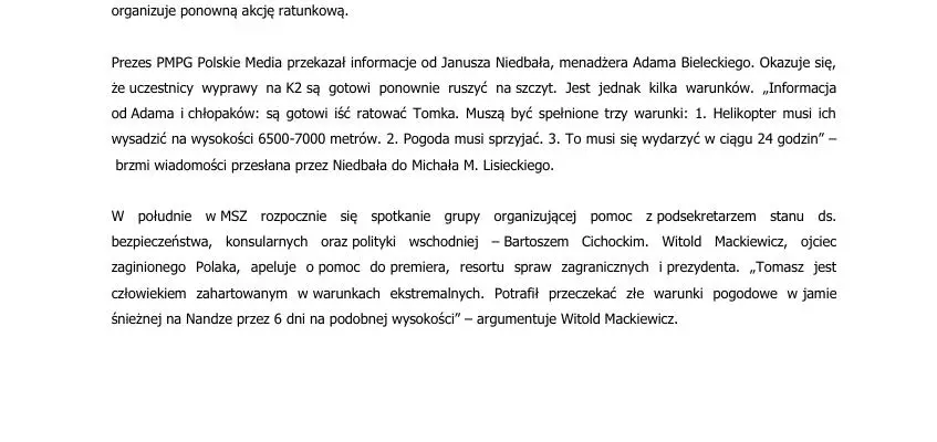 Ruszy ponowna akcja ratunkowa po Tomasza Mackiewicza? Są trzy warunki  