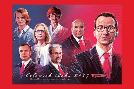 Premier Mateusz Morawiecki z zespołem gospodarczym Człowiekiem Roku 2017 tygodnika „Wprost”.  Orłem Wprost uhonorowano Łukasza Ossowskiego z Rytla.