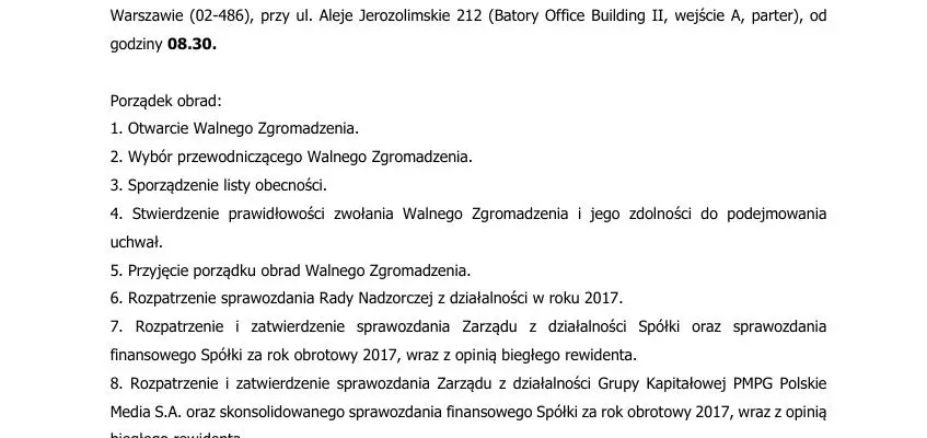 Ogłoszenie o zwołaniu Zwyczajnego Walnego Zgromadzenia Spółki PMPG Polskie Media Spółka Akcyjna na dzień 29 czerwca 2018 roku
