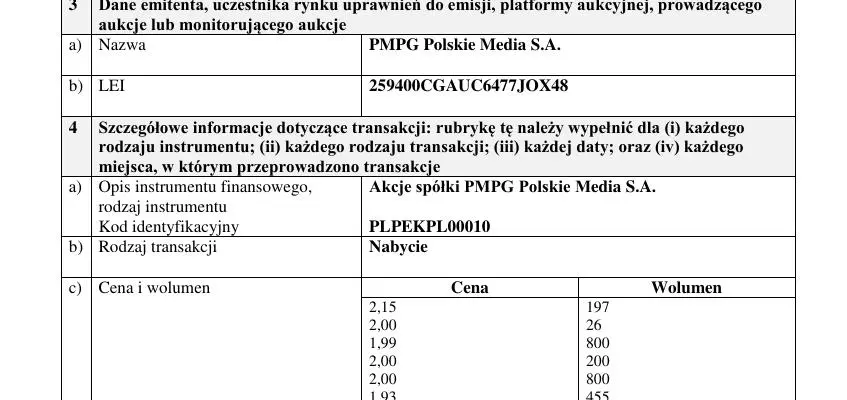 Powiadomienie o transakcjach, o którym mowa w art. 19 ust. 1 rozporządzenia MAR