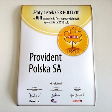 Provident Polska ze Złotym Listkiem CSR