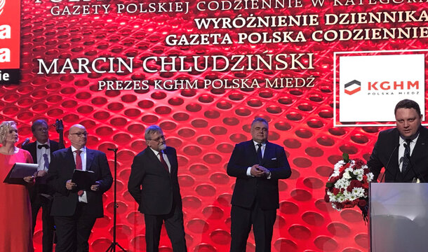 Prezes KGHM Marcin Chludziński z wyróżnieniem dziennika Gazeta Polska Codziennie w konkursie „Polski Przedsiębiorca 2018”