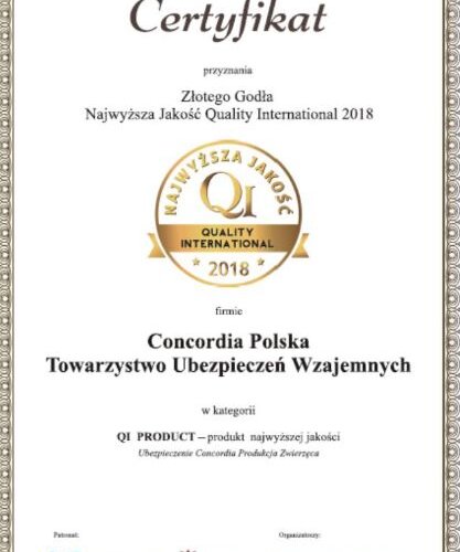 CONCORDIA PRODUKCJA ZWIERZĘCA LAUREATEM KONKURSU NAJWYŻSZA JAKOŚĆ QI