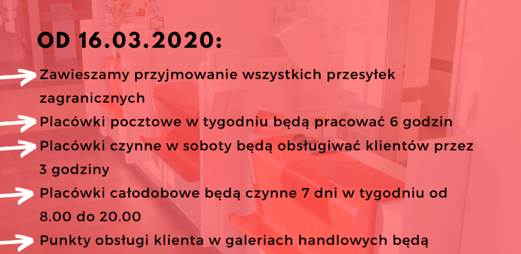 Poczta Polska dostosowuje się do ograniczeń związanych z wprowadzeniem stanu zagrożenia epidemicznego