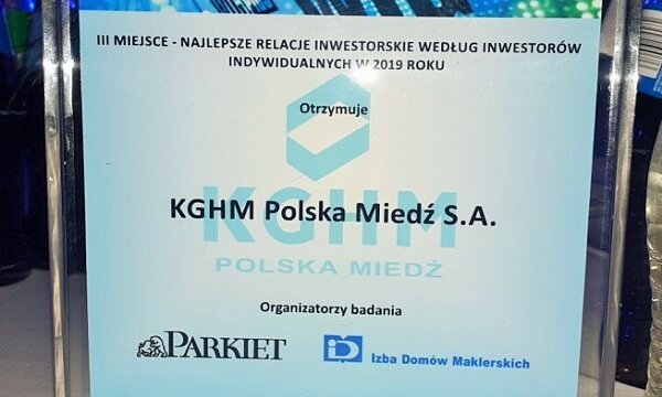 KGHM wyróżniony przez inwestorów indywidualnych za 2019 r.