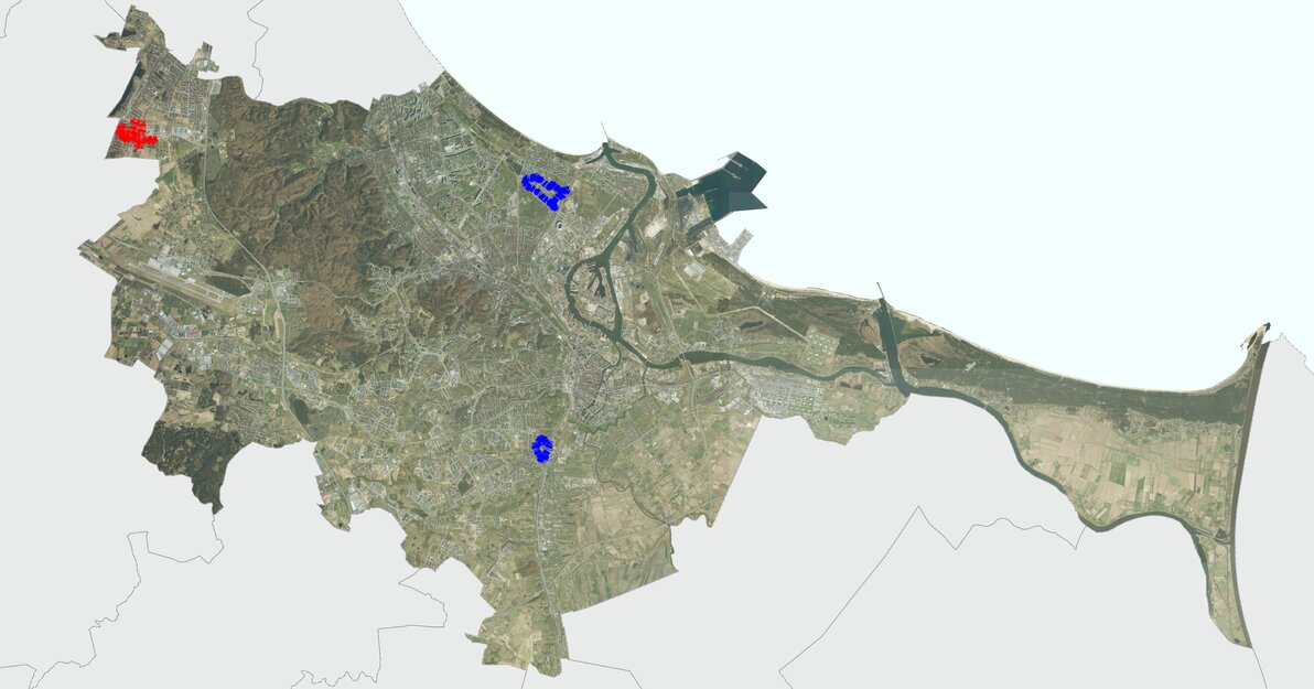 mapa z zaznaczonymi lokalizacjami planów