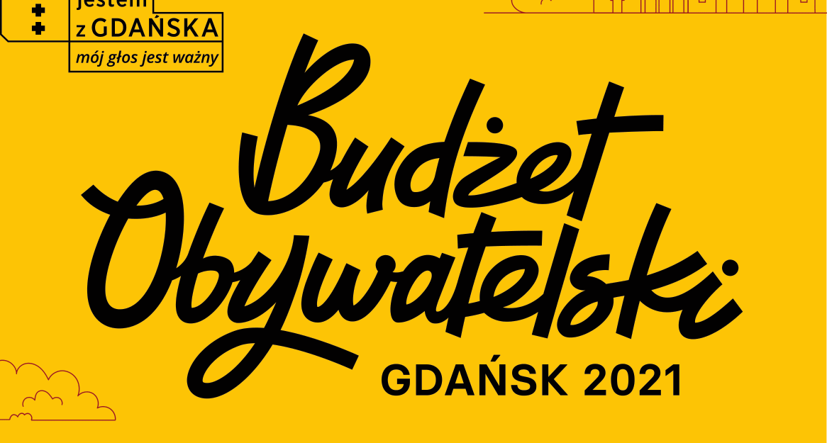 Grafika promująca Budżet Obywatelski. Na żółtym tle napisy - nazwa projektu, data głosowania, wymieniona liczba projektów.  Rysunkowa postać żongluje czerwonymi piłeczkami, obok biegnie rysunkowy pies. 