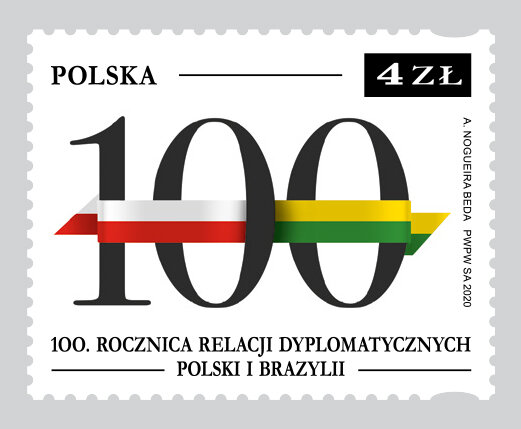 Znaczek na 100. rocznicę nawiązania stosunków dyplomatycznych Polski i Brazylii