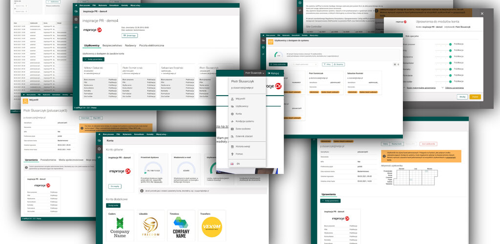 Nowe menu użytkownika oprogramowania netPR.pl - mój profil, dziennik zdarzeń, panele administracyjne