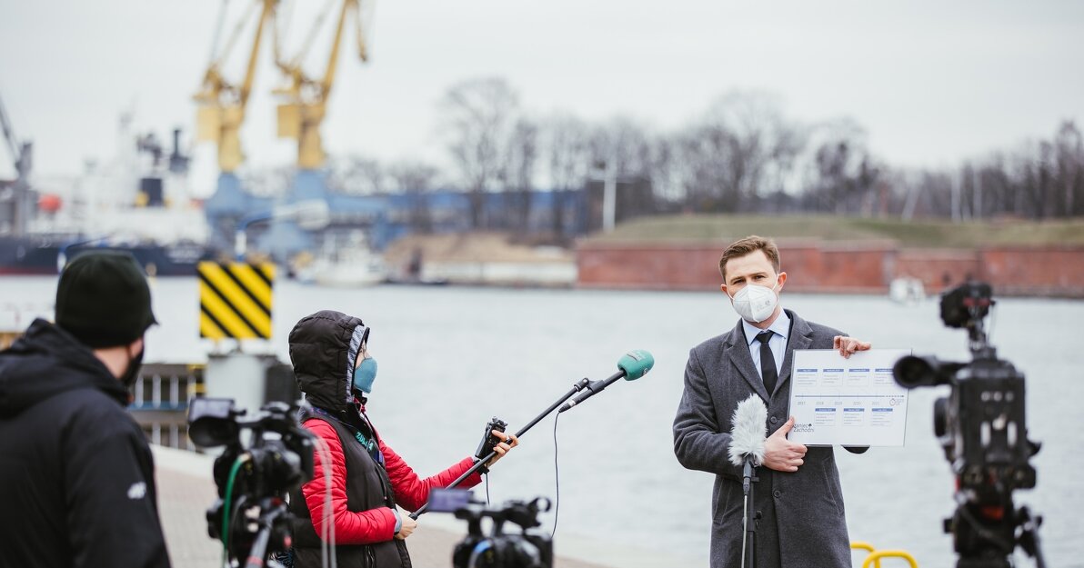 Prezydent Piotr Grzelak na martwej Wisły i twierdzy Wisłoujście