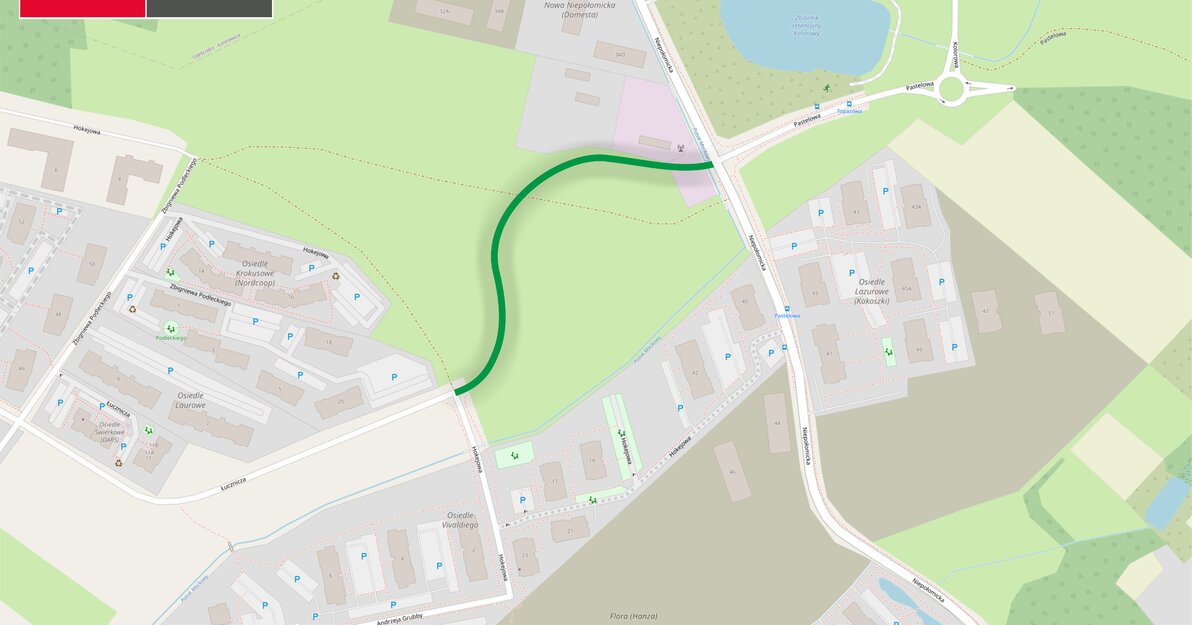 poglądowa mapa przebiegu łącznika ul  Łuczniczej z Niepołomicką