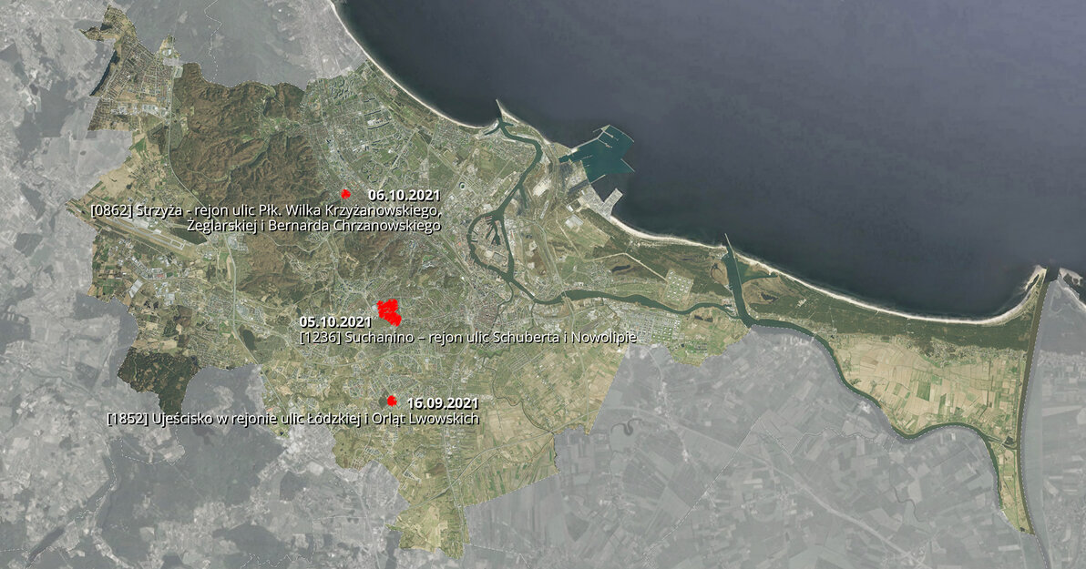 Mapa Gdańska z zaznaczonymi granicami panów wyłożonych do publicznego wglądu we wrześniu