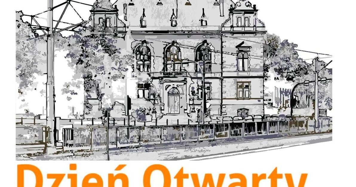 Fragment plakatu na Dzień Otwarty - rysunek budynku Rady Miasta oraz napis: Dzień Otwarty.