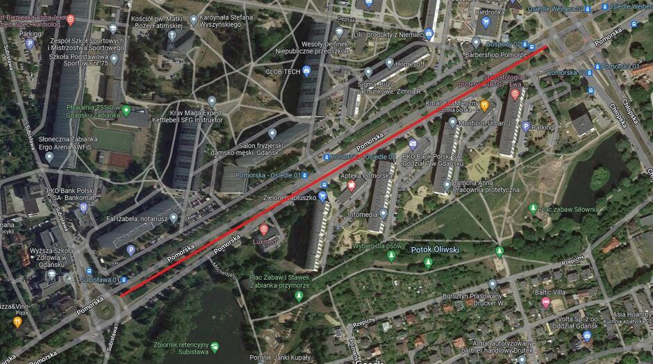 Remontowany odcinek drogi rowerowej na ul  Pomorskiej  fot  google maps