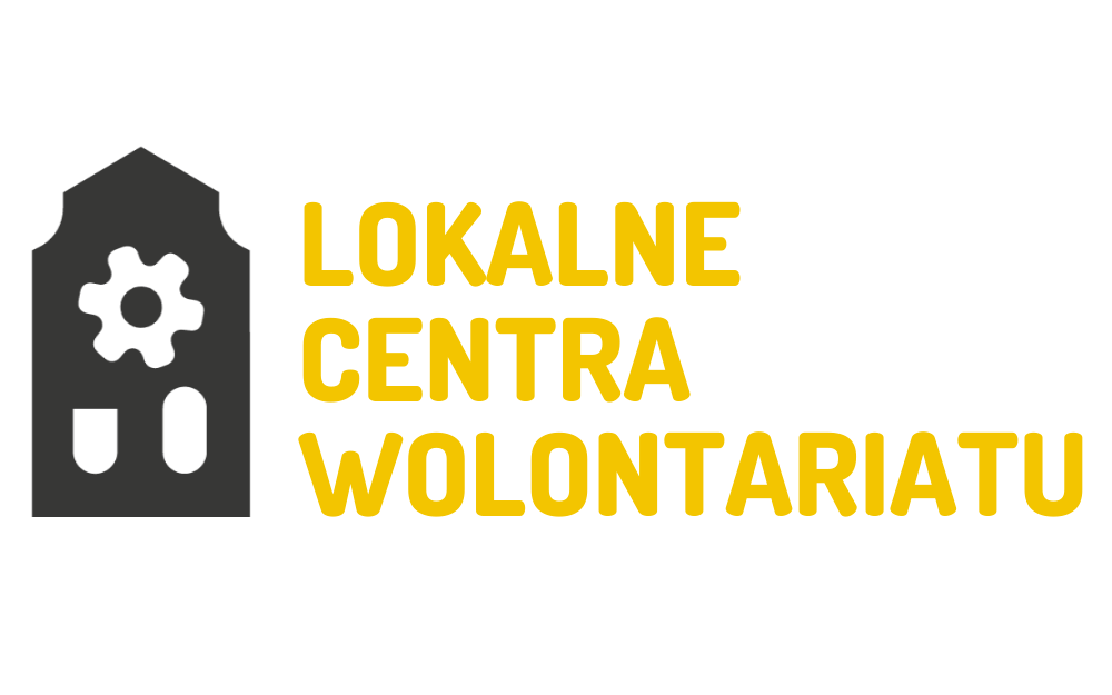 Lokalne Centra Wolontariatu - napis i kamieniczka. Logo projektu