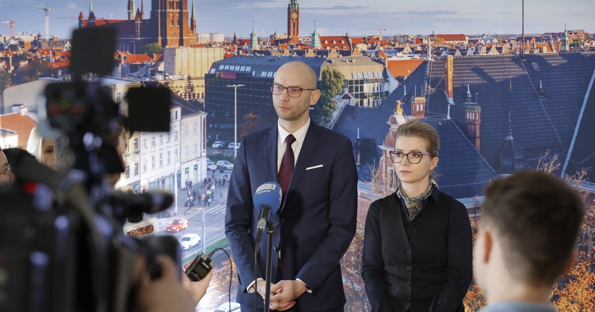 Piotr Kryszewski i Olga Goitowska podczas konferencji; fot. Grzegorz Mehring
