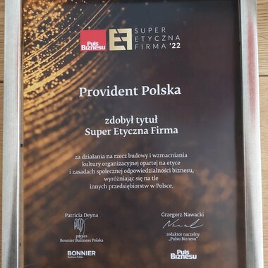 Provident Polska po raz kolejny z tytułem Etyczna Firma „Pulsu Biznesu”