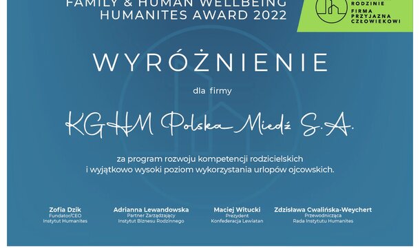 KGHM wyróżniony za "rozwój kompetencji rodzicielskich i poziom wykorzystania urlopów ojcowskich"