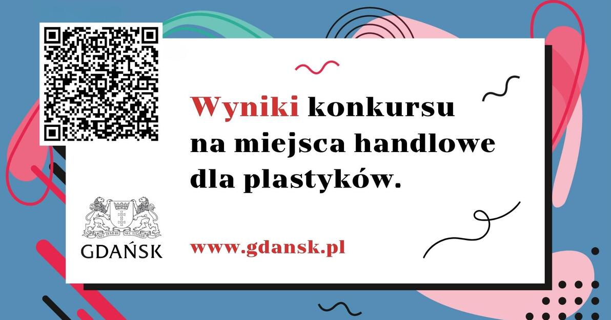 Grafika informująca, że rozstrzygnięto, kto w roku 2023 będzie prowadził punkty handlowe z dziełami plastycznymi w okolicach Głównego i Starego Miasta. 