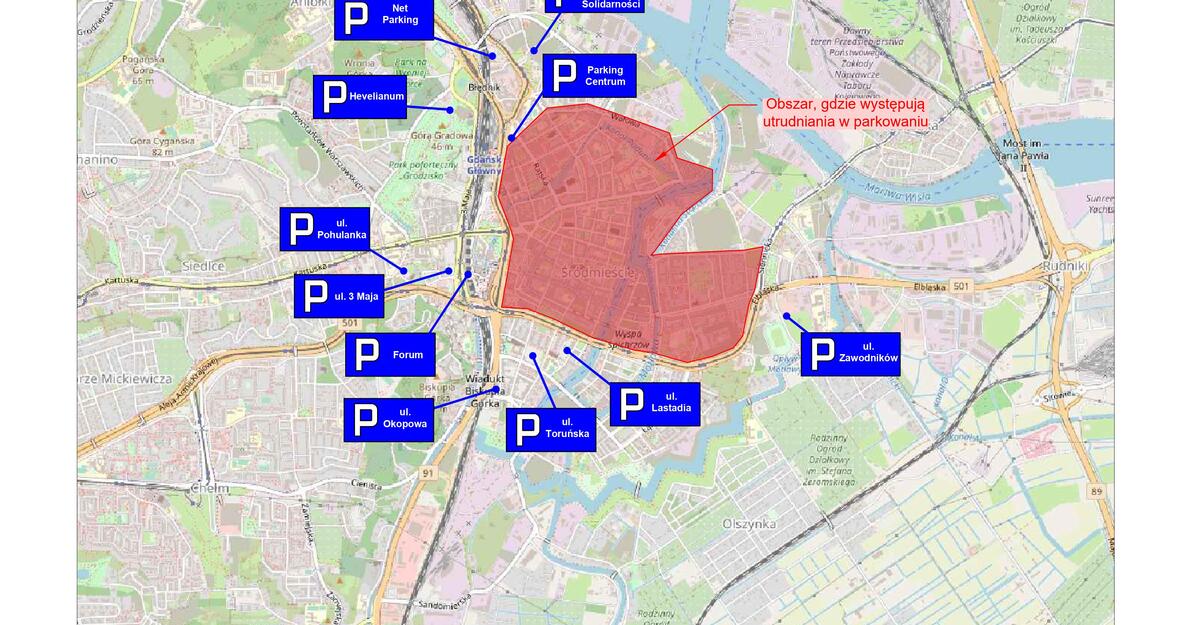 Schemat - parkingi na Śródmieściu