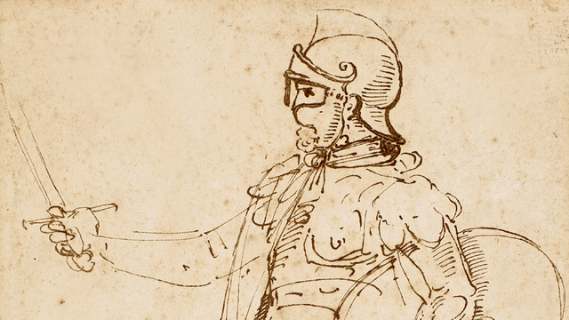 Rafael rysuenk Postać żołnierza w zbroi all’antica
