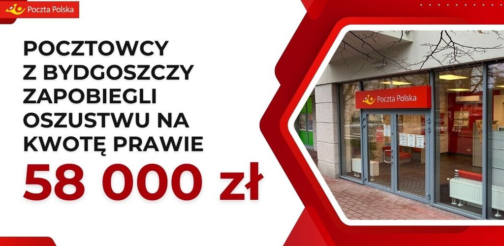 Pocztowcy z Bydgoszczy zapobiegli oszustwu matrymonialnemu na rekordową kwotę prawie 58 000 zł