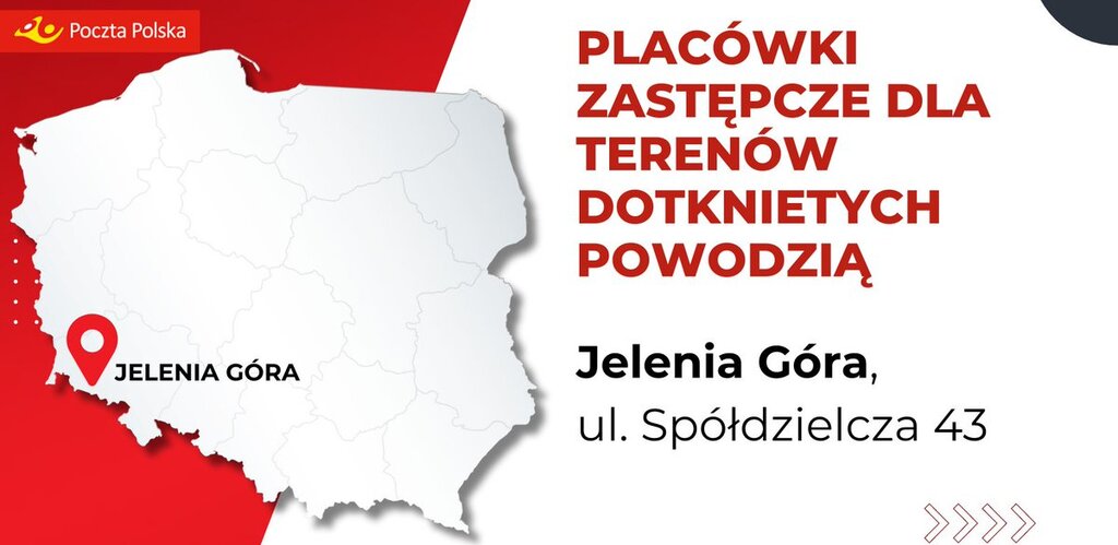 ⚠️Stacjonarny punkt pocztowy dla mieszkańców terenów dotkniętych lub zagrożonych powodzią: - Jelenia Góra, ul. Spółdzielcza 43 - dla mieszkańców Jeleniej Góry https://t.co/yGhclnbfCh